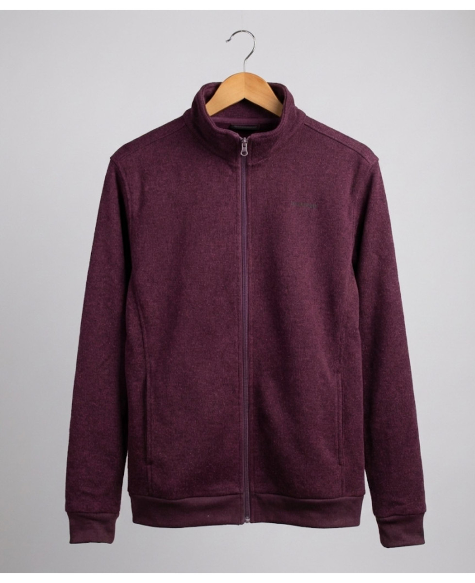 Cardigan Zippé Homme en Polaire Tricot Bordeaux – Col Montant & Coudières Suédine
