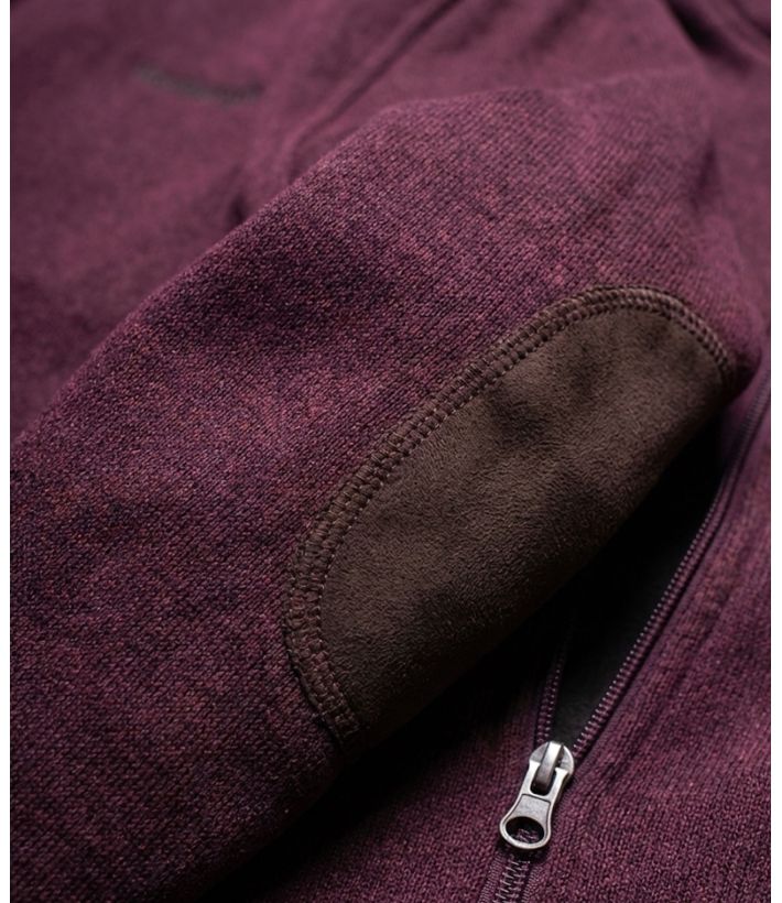 Cardigan Zippé Homme en Polaire Tricot Bordeaux – Col Montant & Coudières Suédine