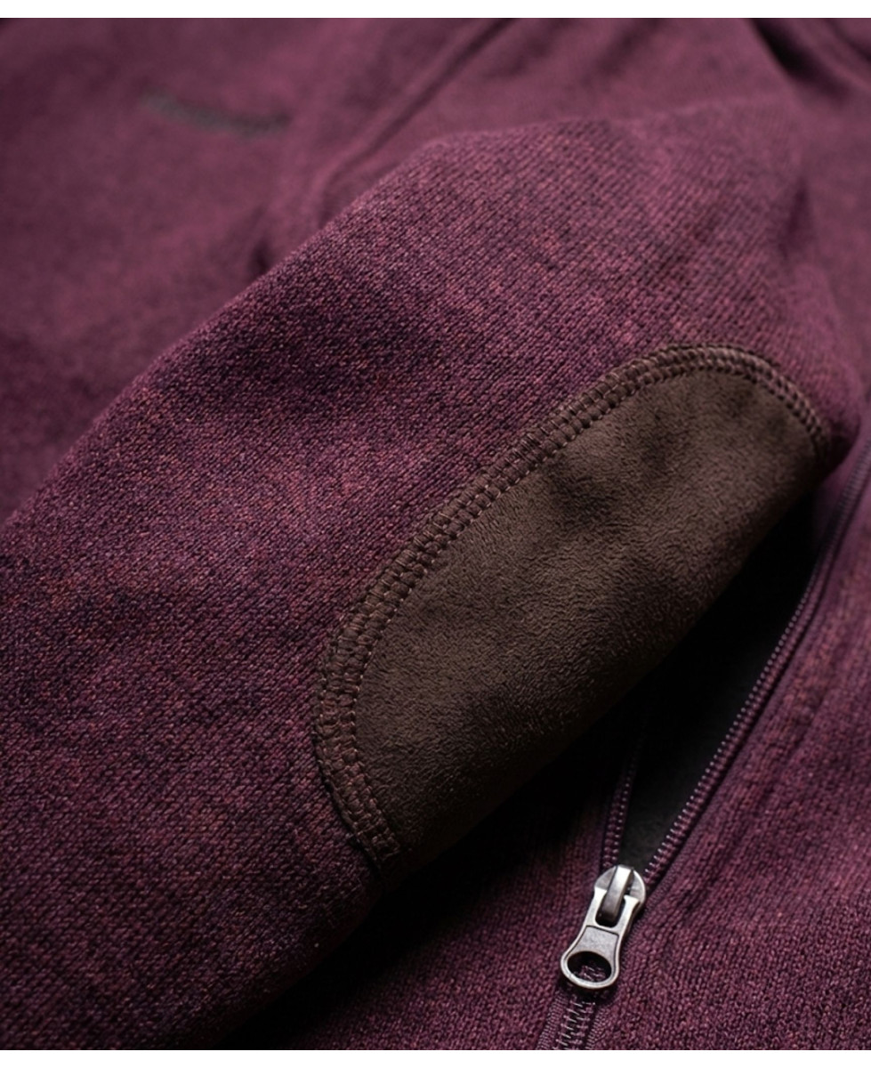 Cardigan Zippé Homme en Polaire Tricot Bordeaux – Col Montant & Coudières Suédine