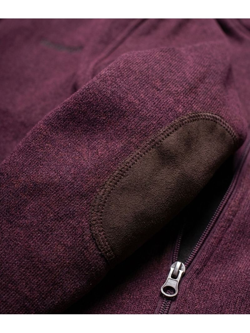 Cardigan Zippé Homme en Polaire Tricot Bordeaux – Col Montant & Coudières Suédine