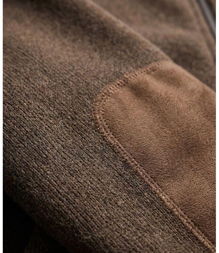 Cardigan Zippé Polaire Tricot Marron - Col Montant & Coudières