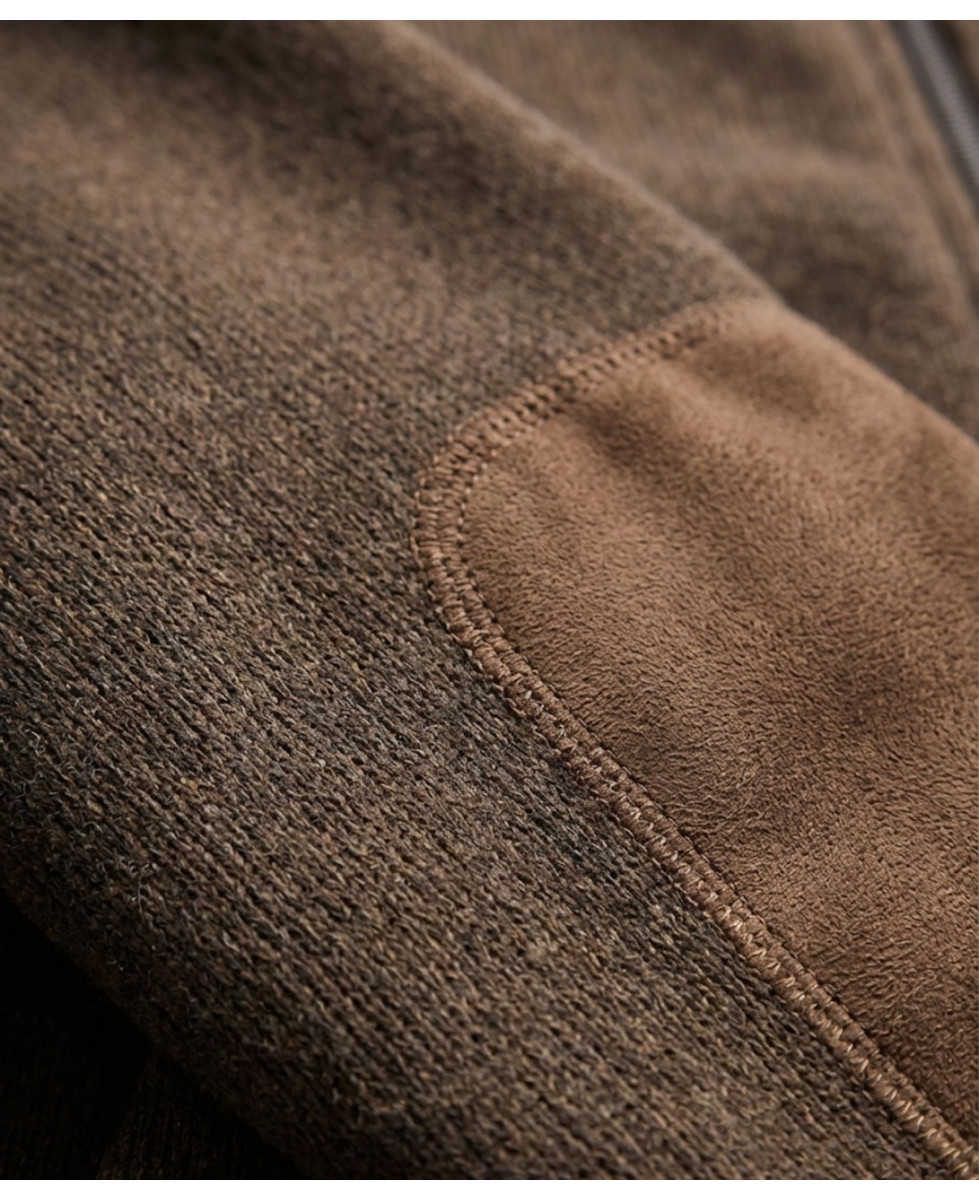 Cardigan Zippé Polaire Tricot Marron - Col Montant & Coudières