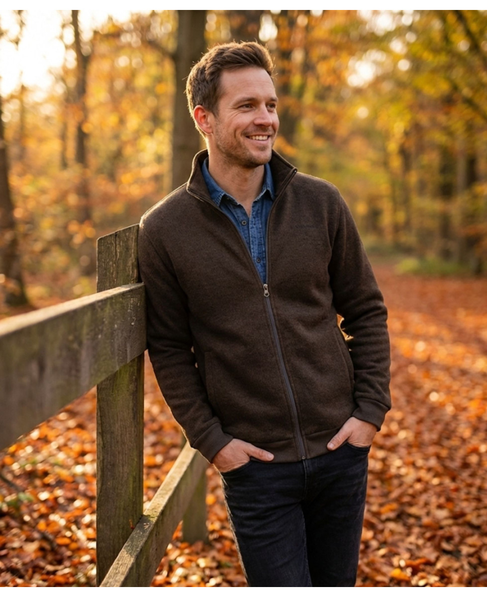 Cardigan Zippé Polaire Tricot Marron - Col Montant & Coudières