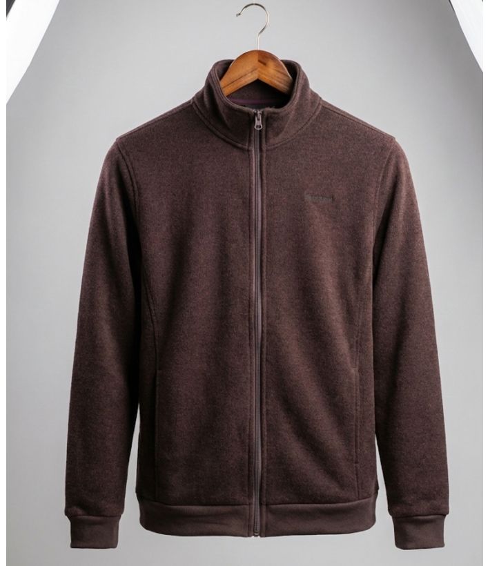 Cardigan Zippé Polaire Tricot Marron - Col Montant & Coudières