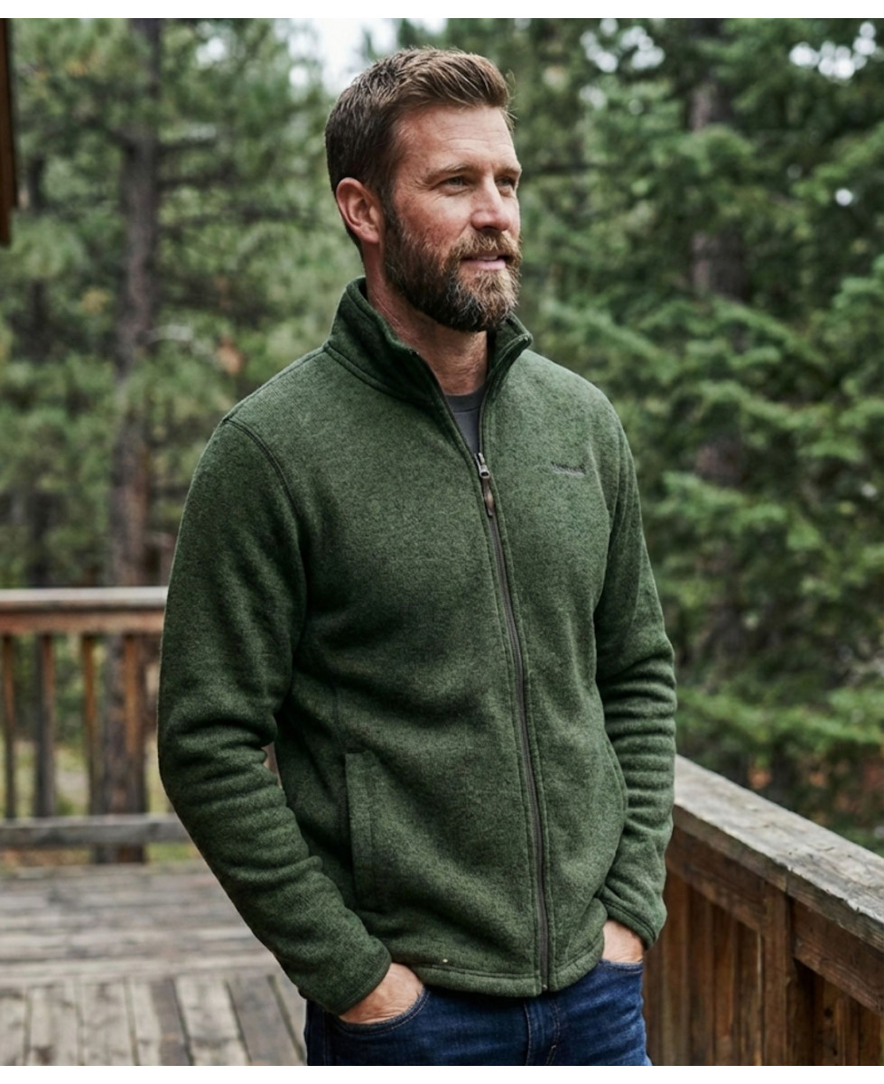 Cardigan Zippé Polaire Tricot Kaki Chiné – Col Montant & Coudières