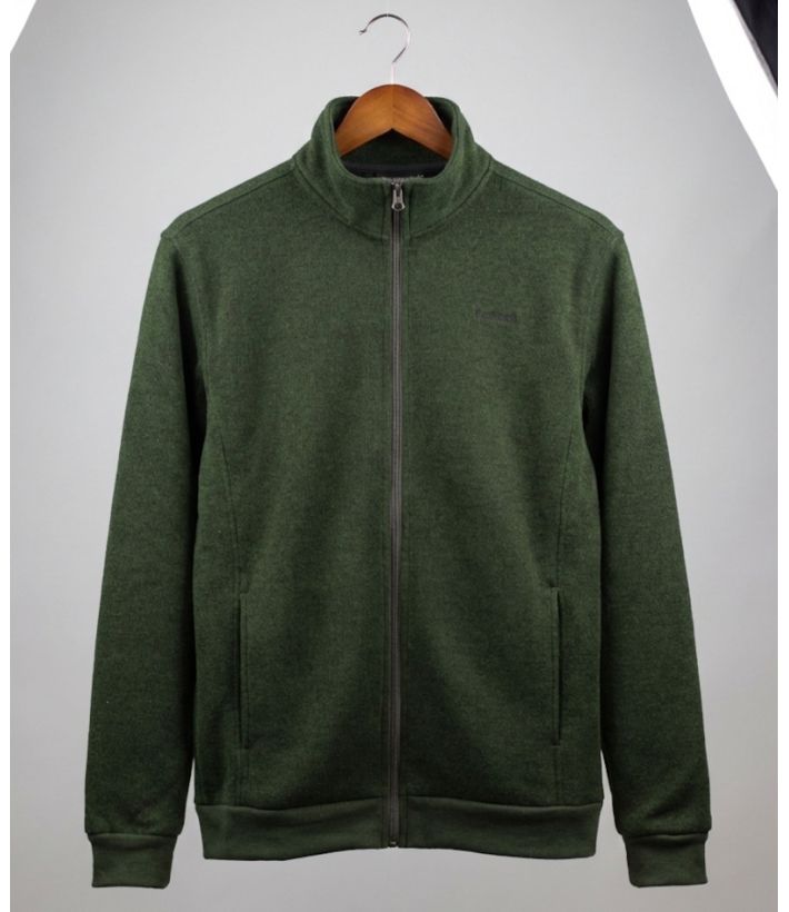 Cardigan Zippé Polaire Tricot Kaki Chiné – Col Montant & Coudières