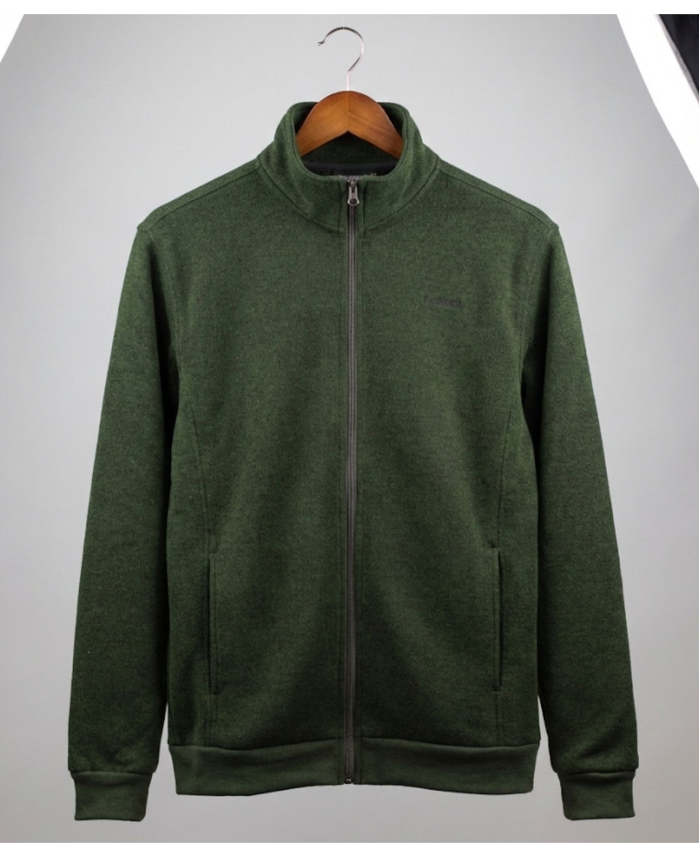 Cardigan Zippé Polaire Tricot Kaki Chiné – Col Montant & Coudières