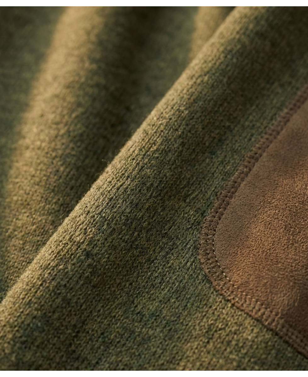 Cardigan Zippé Polaire Tricot Kaki Chiné – Col Montant & Coudières