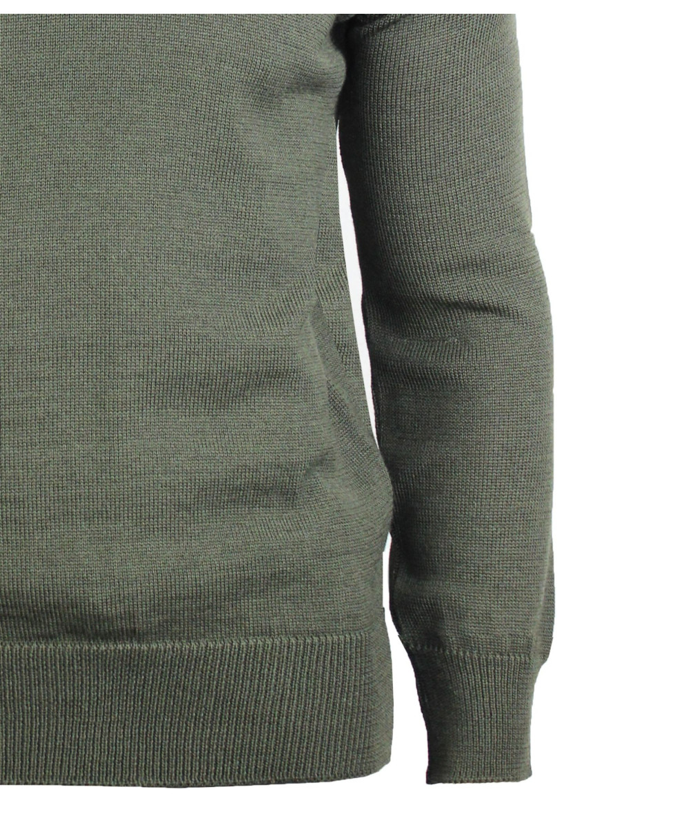 Pull Camionneur Homme Coton Zippé Olive & Choco