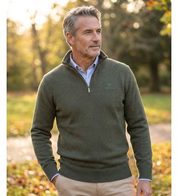 Pull Camionneur Homme Coton Zippé Olive & Choco