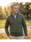 Pull Camionneur Homme Coton Zippé Olive & Choco