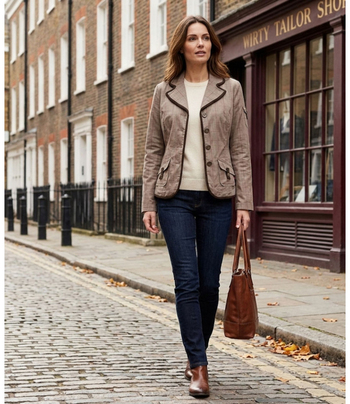 Veste à Carreaux Marron Coton Femme : Le Chic British | Mode Directe