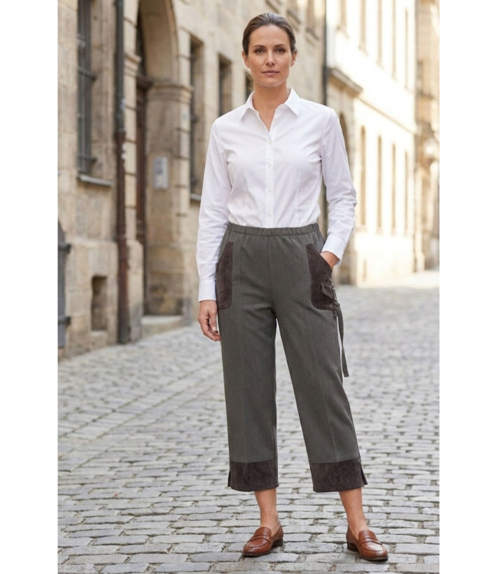 Pantacourt Gris Bi-Matière Femme : Élégance & Confort | Mode Directe