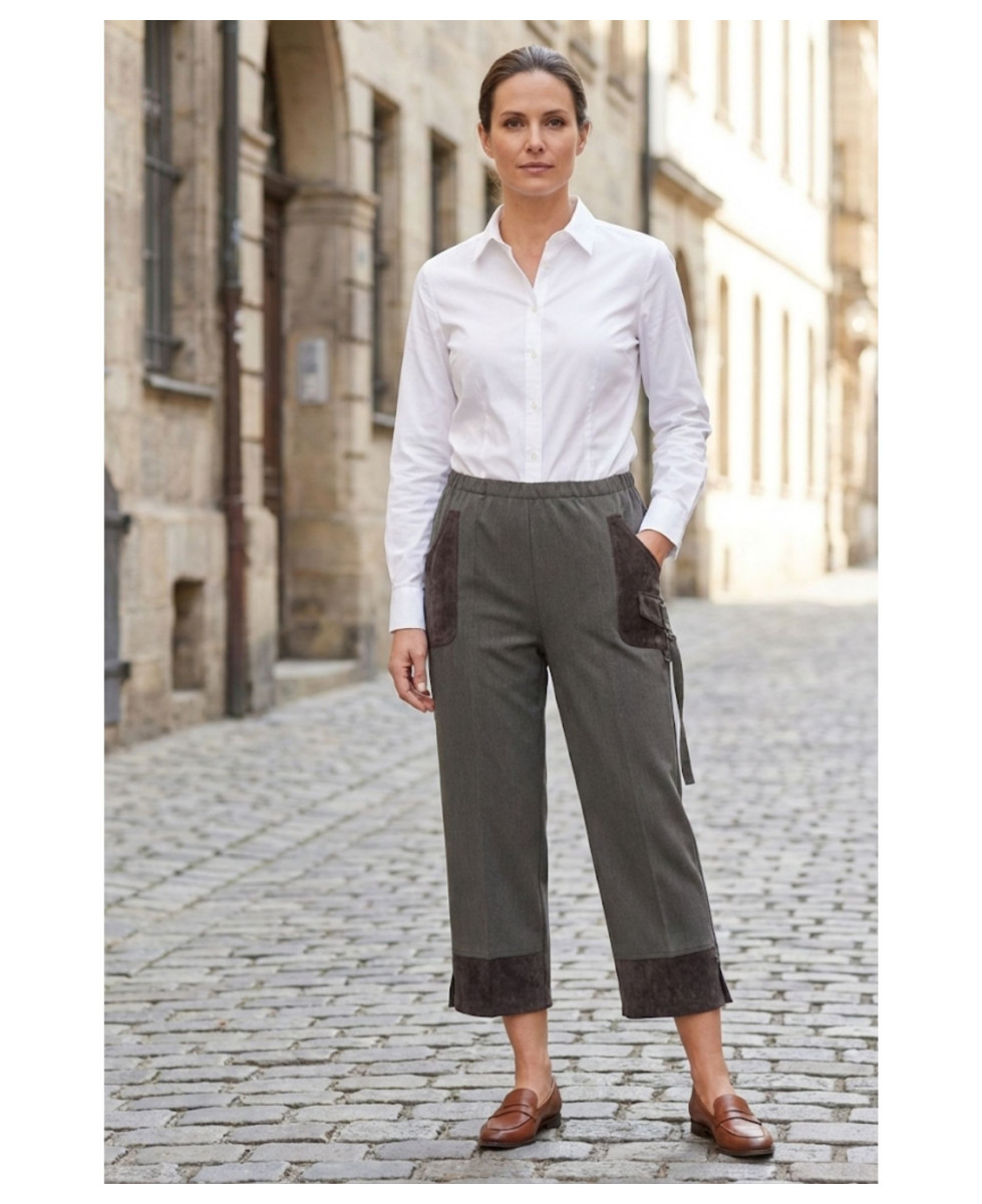Pantacourt Gris Bi-Matière Femme : Élégance & Confort | Mode Directe