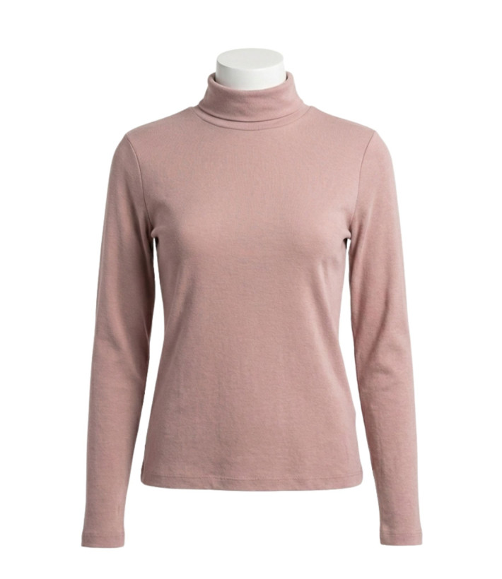 Sous-pull Col Roulé Femme Rose en Viscose Douce et Stretch