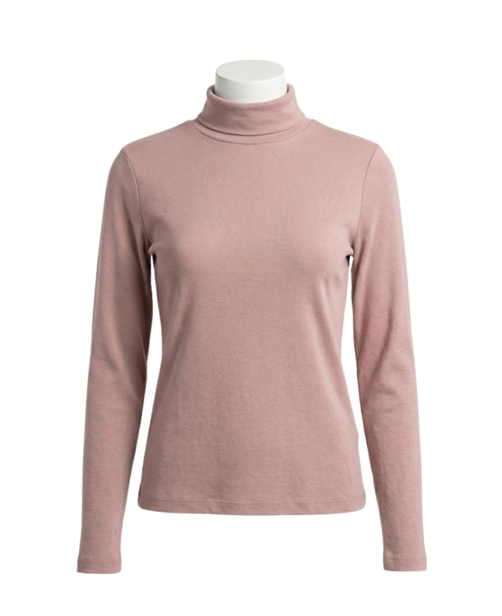 Sous-pull Col Roulé Femme Rose en Viscose Douce et Stretch