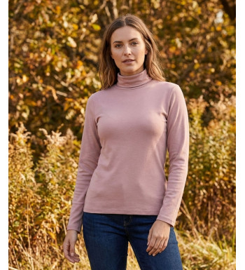 Sous-pull Col Roulé Femme Rose en Viscose Douce et Stretch