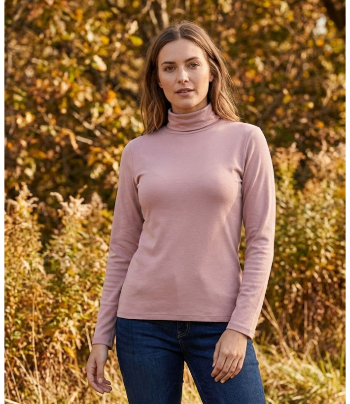 Sous-pull Col Roulé Femme Rose en Viscose Douce et Stretch