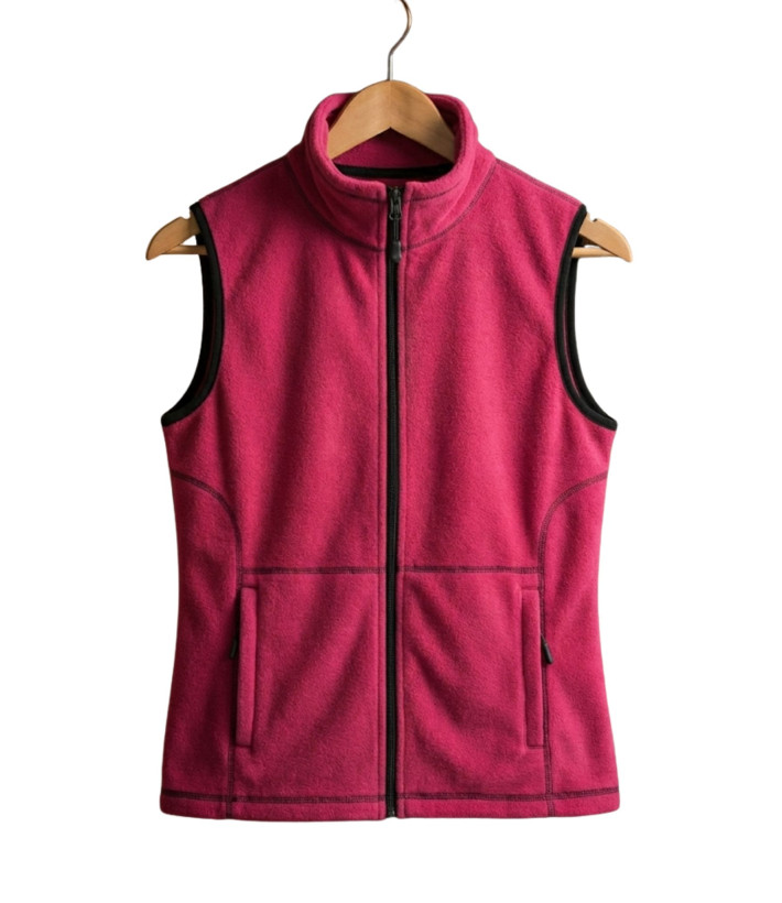 Gilet polaire femme fushia/gris – Col montant, zippé, chaud