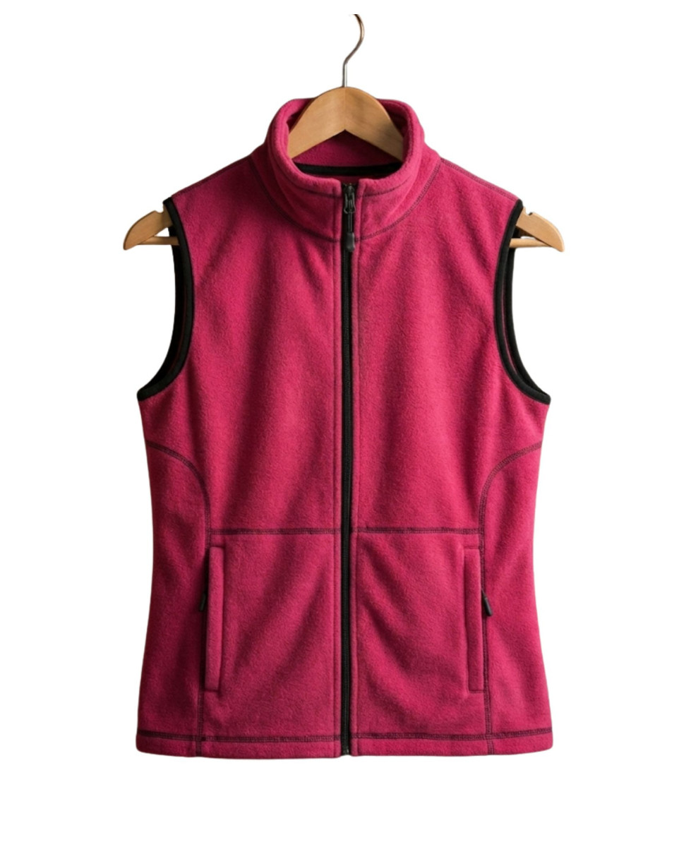 Gilet polaire femme fushia/gris – Col montant, zippé, chaud