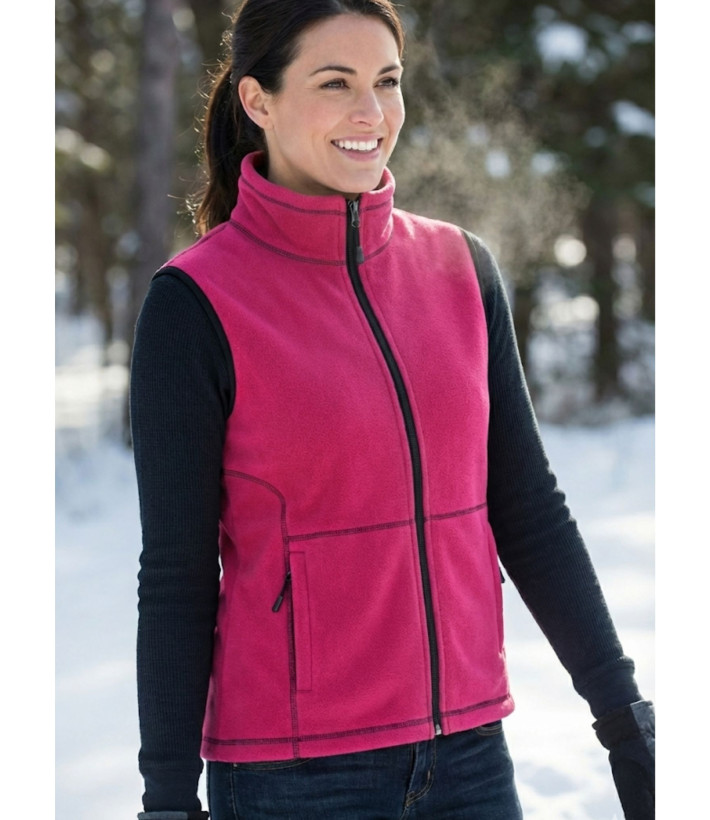 Gilet polaire femme fushia/gris – Col montant, zippé, chaud