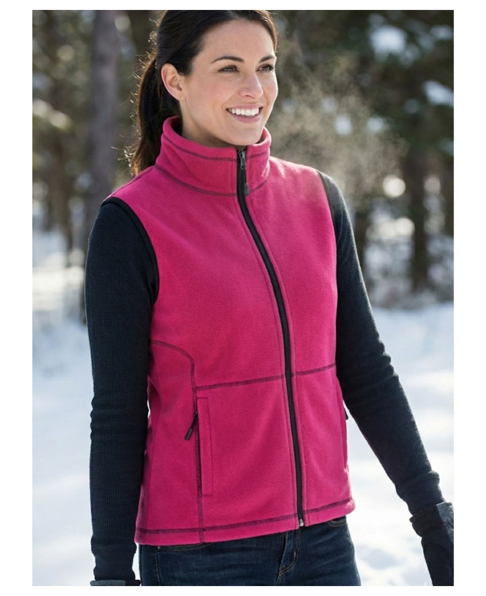Gilet polaire femme fushia/gris – Col montant, zippé, chaud