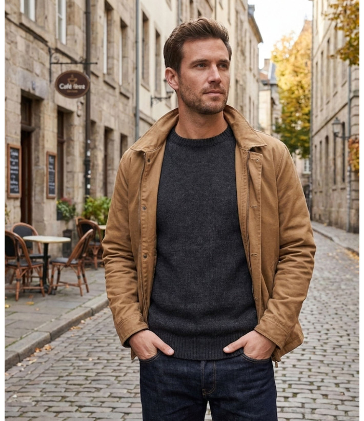 Pull homme ras‑cou Mayflower gris foncé – confort chic
