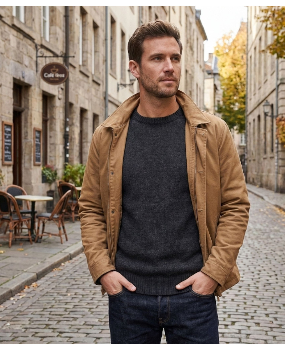 Pull homme ras‑cou Mayflower gris foncé – confort chic