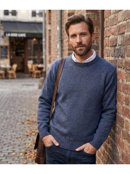 Pull homme ras‑cou Mayflower bleu jean – confort chic