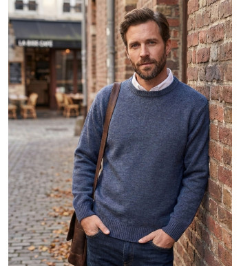 Pull homme ras‑cou Mayflower bleu jean – confort chic