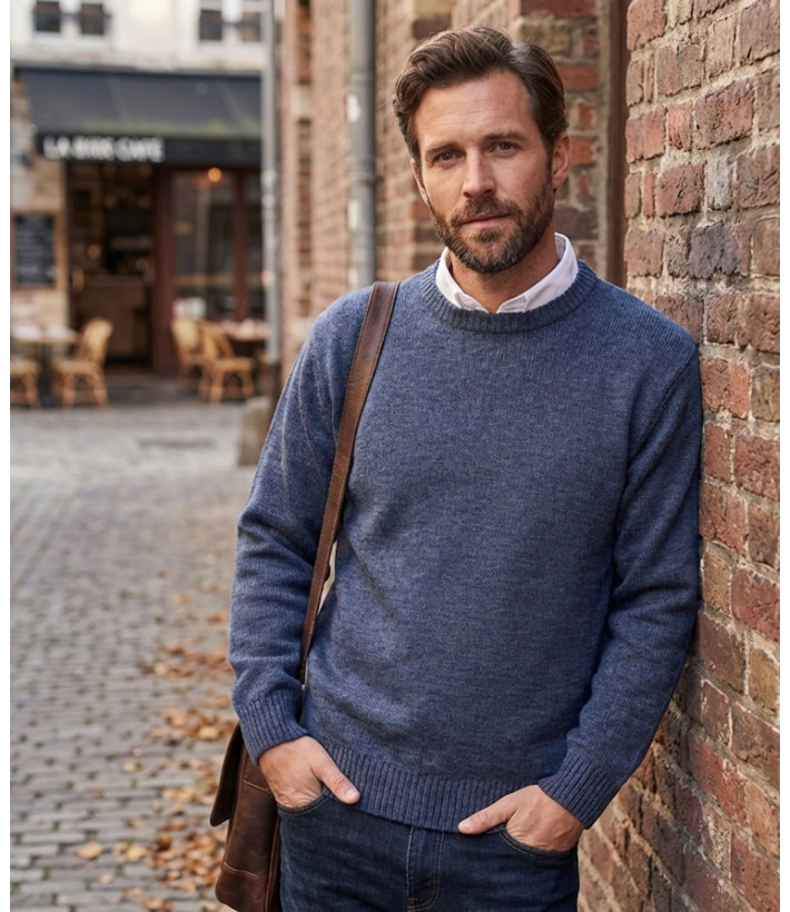 Pull homme ras‑cou Mayflower bleu jean – confort chic