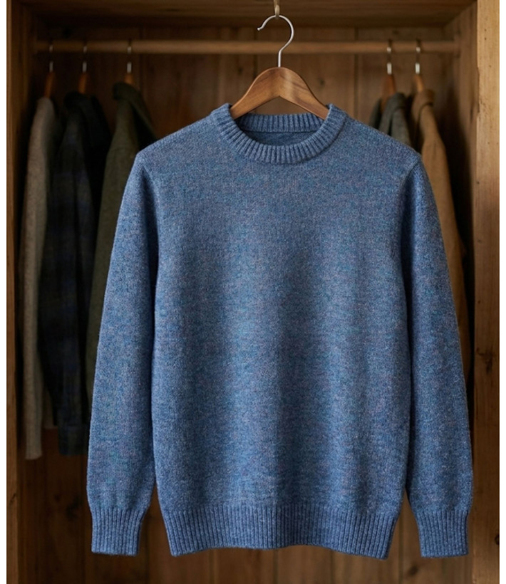 Pull homme ras‑cou Mayflower bleu jean – confort chic