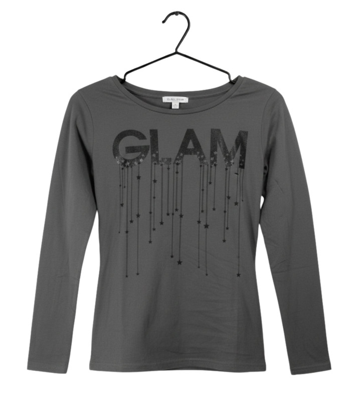 Tee-shirt femme gris manches longues – Coton, sérigraphie chic