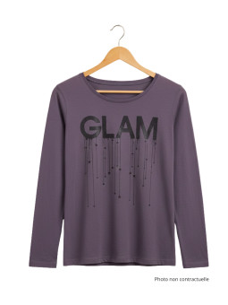 Tee-shirt femme violet manches longues – Coton, sérigraphie