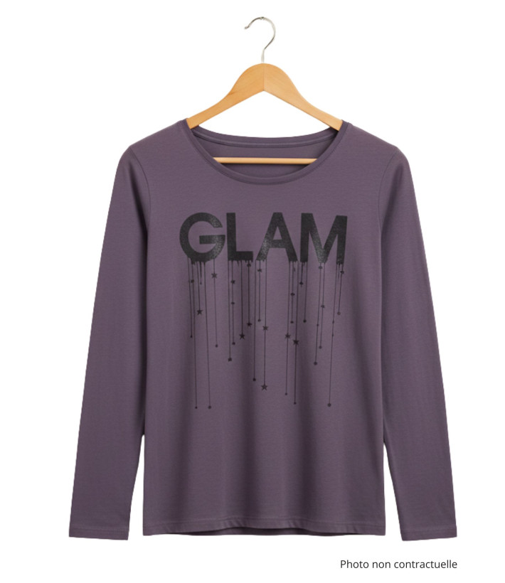 Tee-shirt femme violet manches longues – Coton, sérigraphie