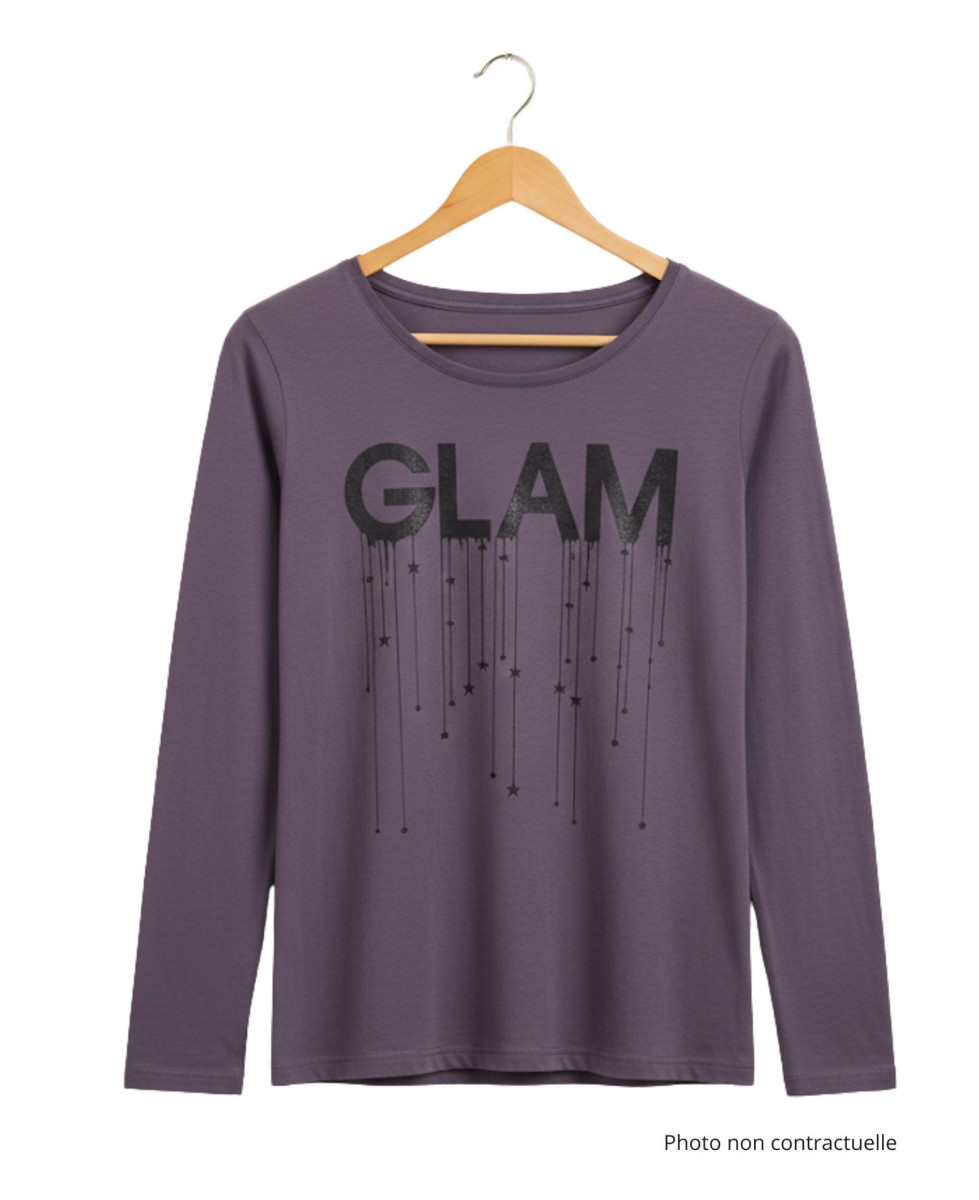 Tee-shirt femme violet manches longues – Coton, sérigraphie