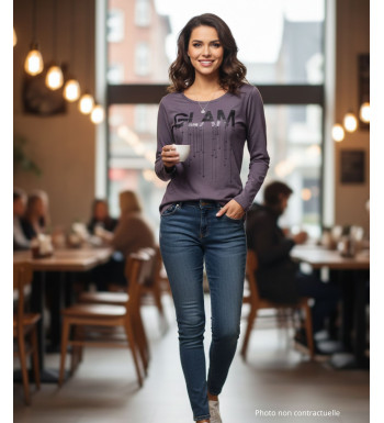 Tee-shirt femme violet manches longues – Coton, sérigraphie