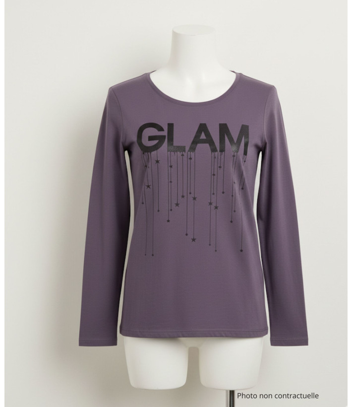 Tee-shirt femme violet manches longues – Coton, sérigraphie