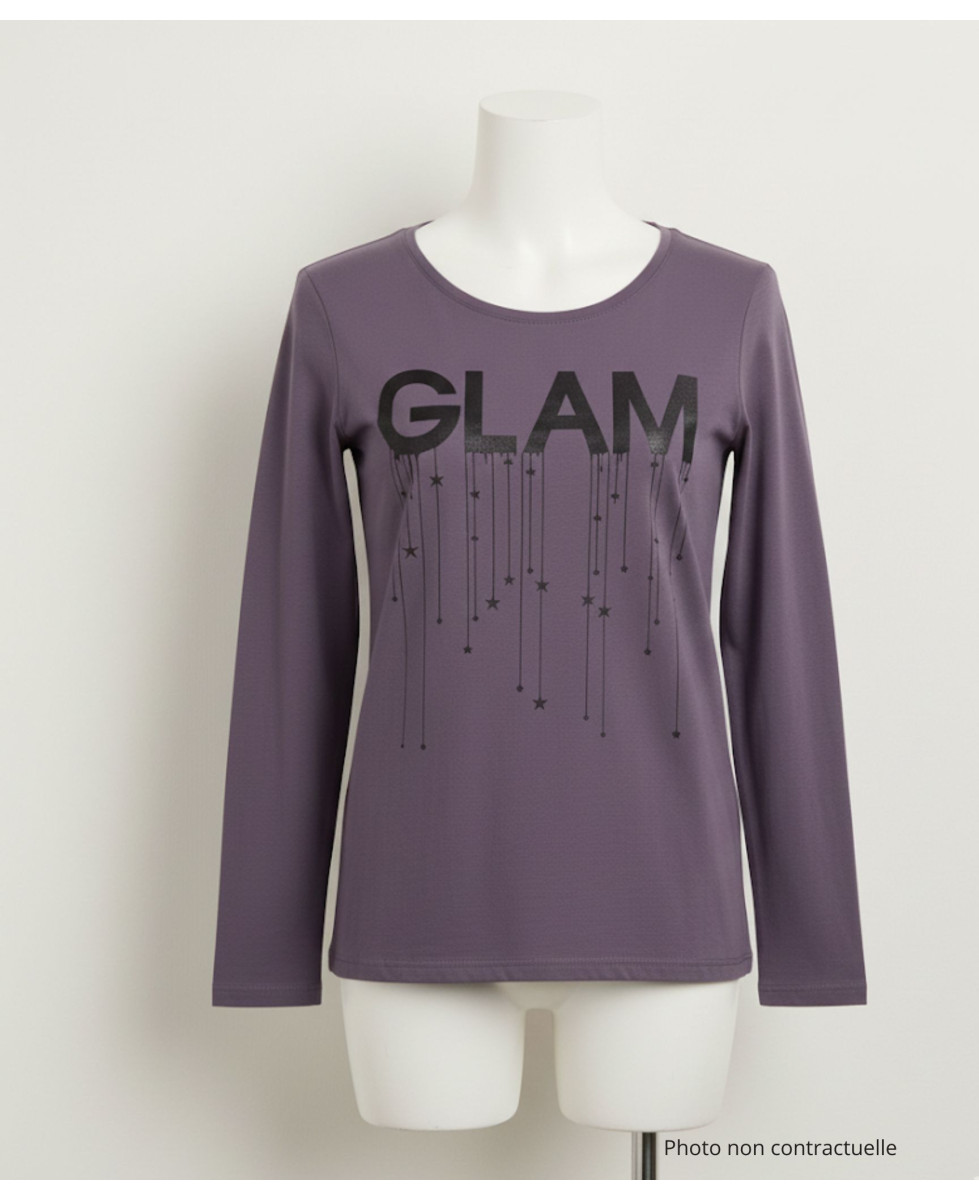 Tee-shirt femme violet manches longues – Coton, sérigraphie