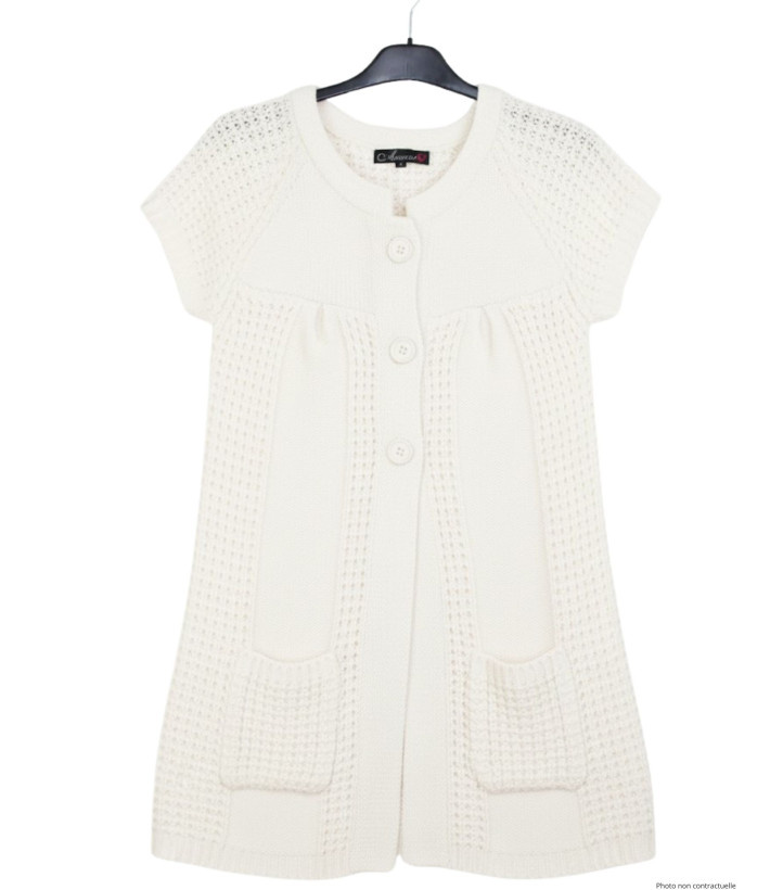 Gilet femme écru maille courte AH1177E – Élégance facile