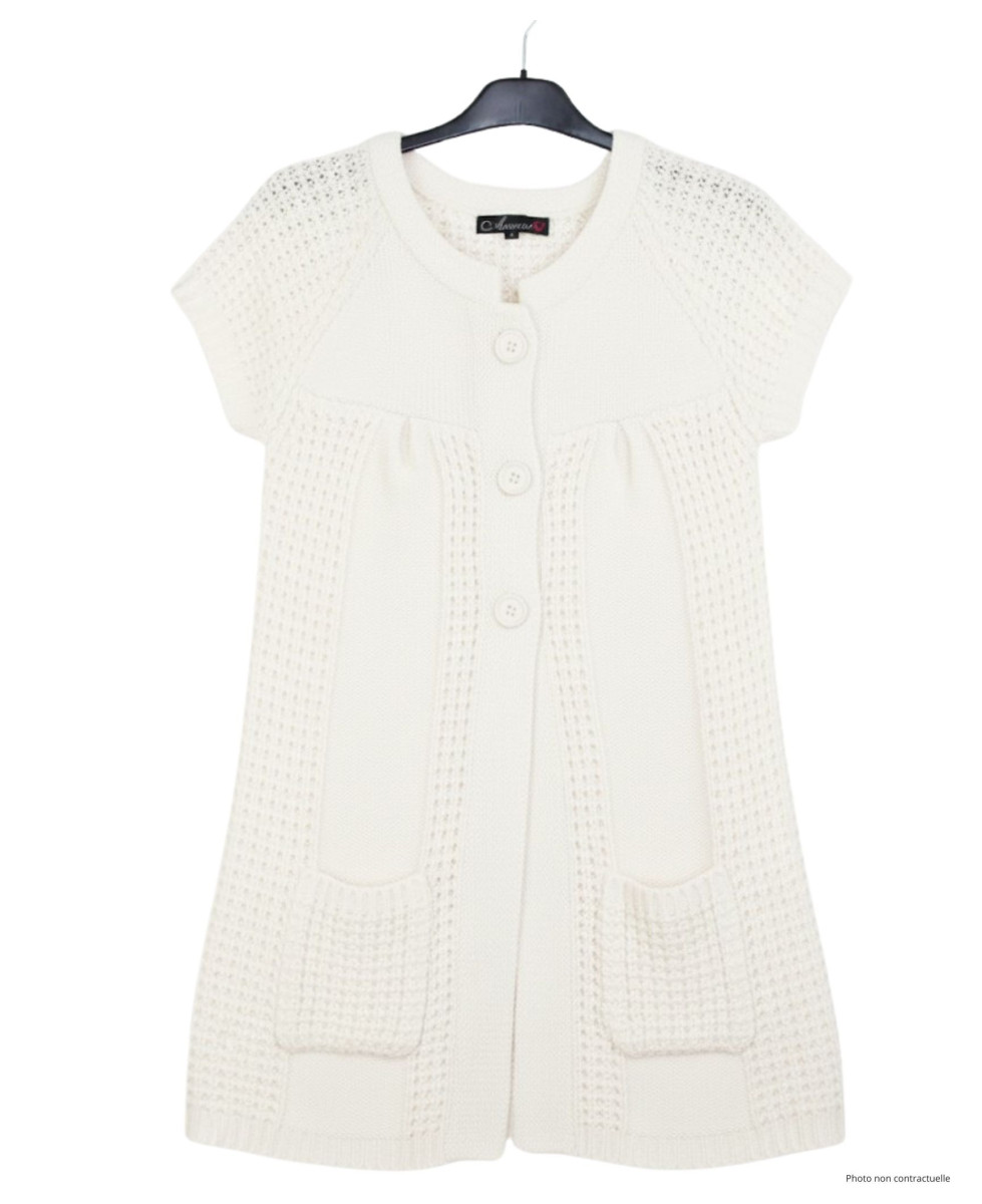 Gilet femme écru maille courte AH1177E – Élégance facile