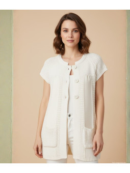 Gilet femme écru maille courte AH1177E – Élégance facile