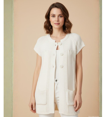 Gilet femme écru maille courte AH1177E – Élégance facile