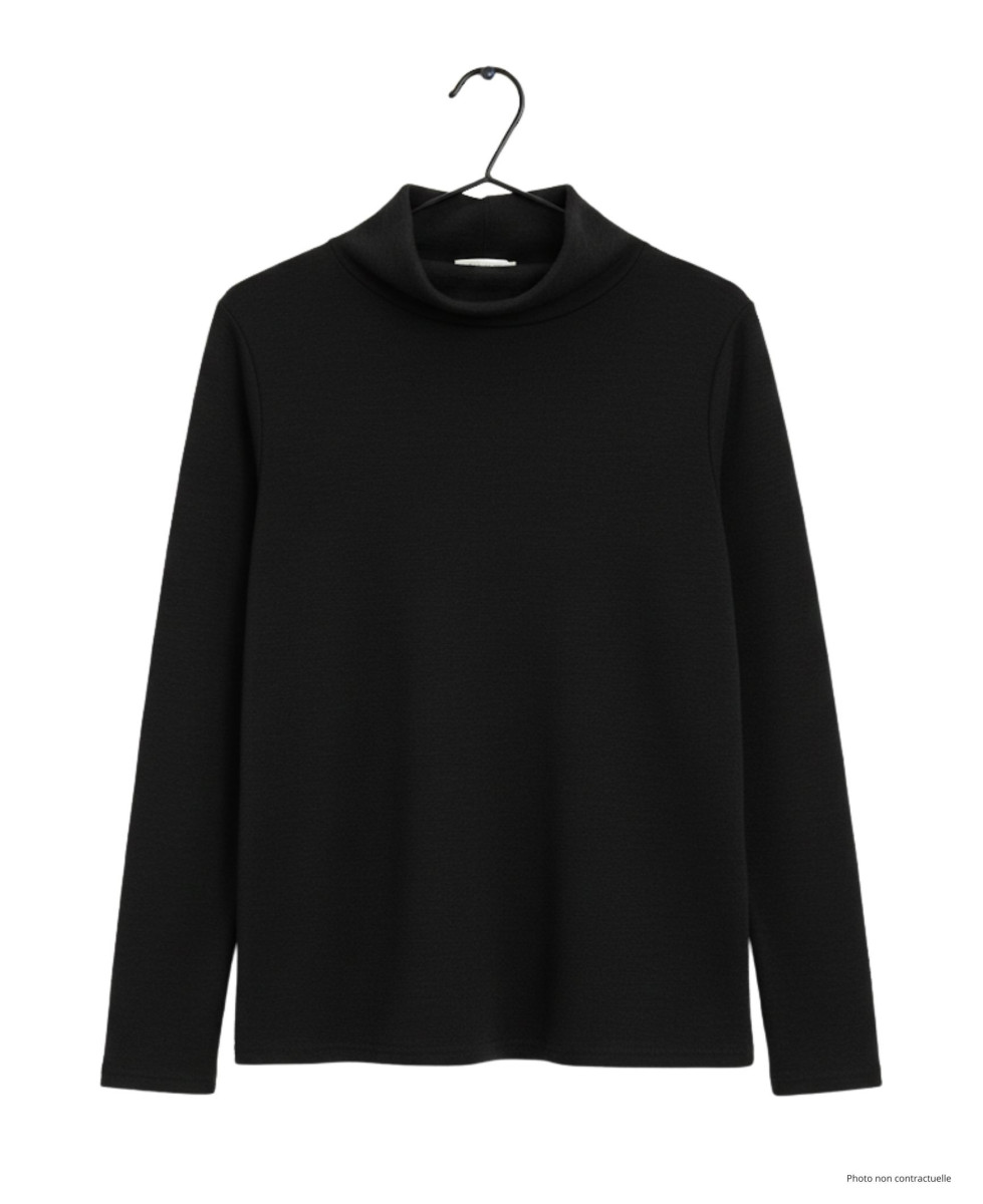 Tee-shirt femme chaud noir – Col boule, maille extensible