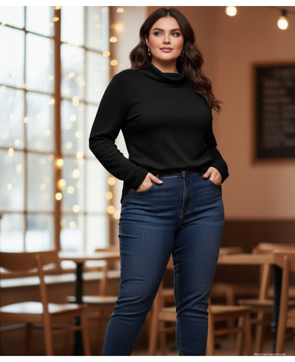 Tee-shirt femme chaud noir – Col boule, maille extensible