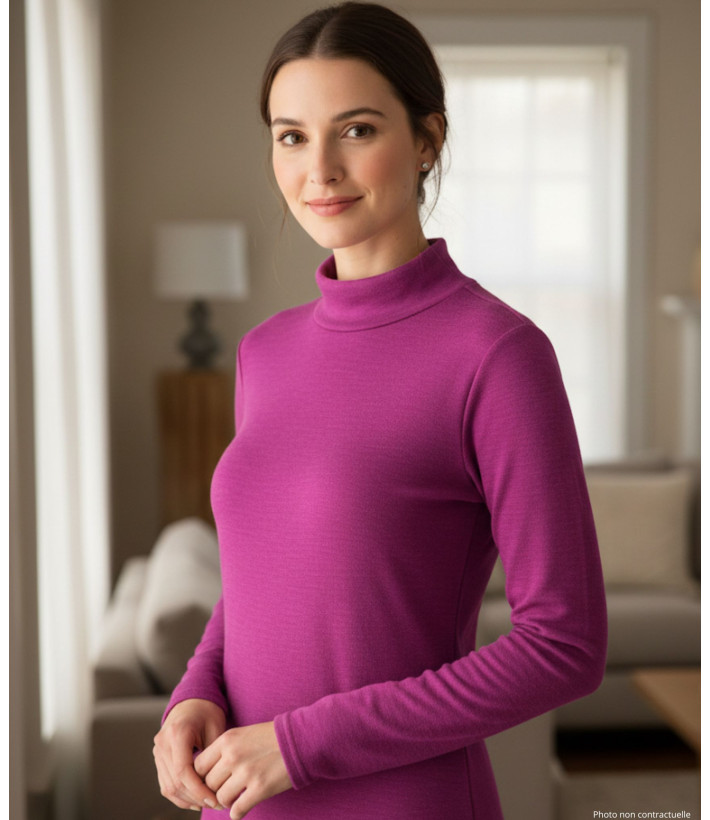 Tee-shirt femme chaud fushia – Col boule, maille extensible