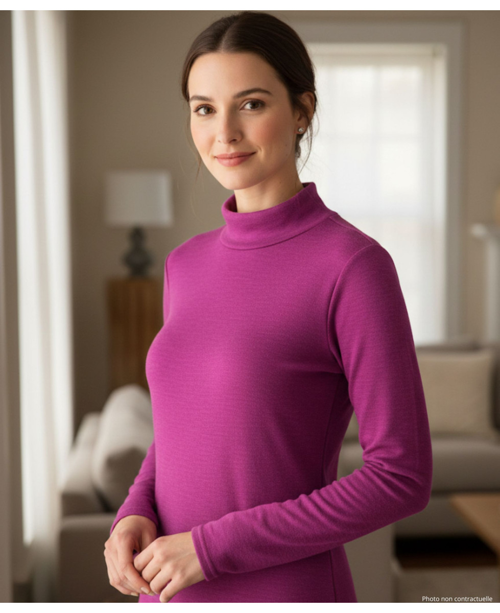 Tee-shirt femme chaud fushia – Col boule, maille extensible