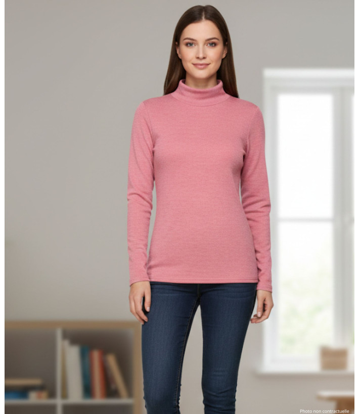 Tee-shirt femme chaud rose – Col boule, maille extensible