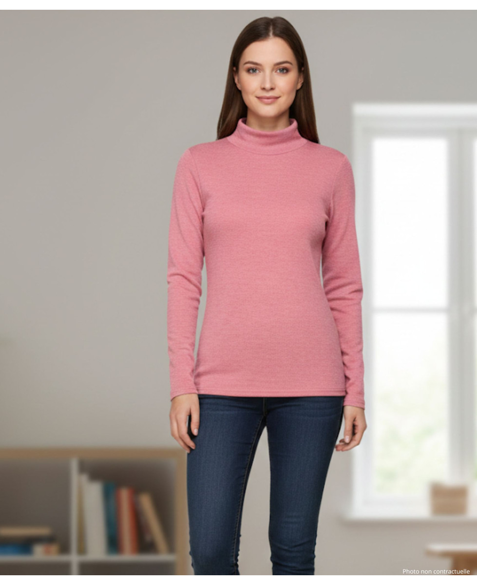 Tee-shirt femme chaud rose – Col boule, maille extensible