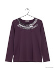 Tee-shirt violet femme col pailleté – Chic & confort